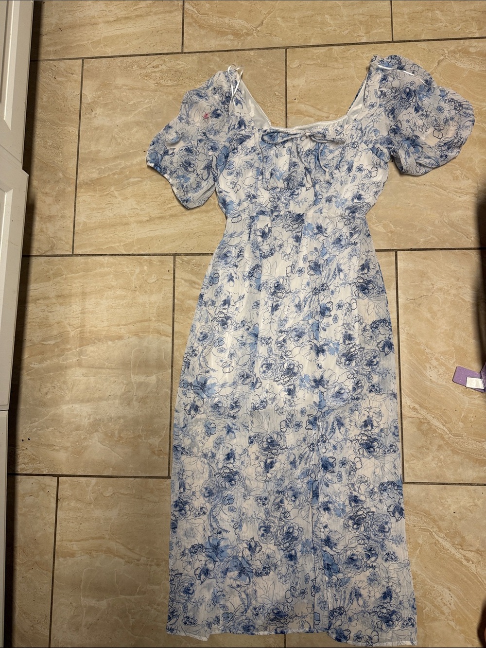 Sienna Sky White Midi Dress with Blue Floral Print